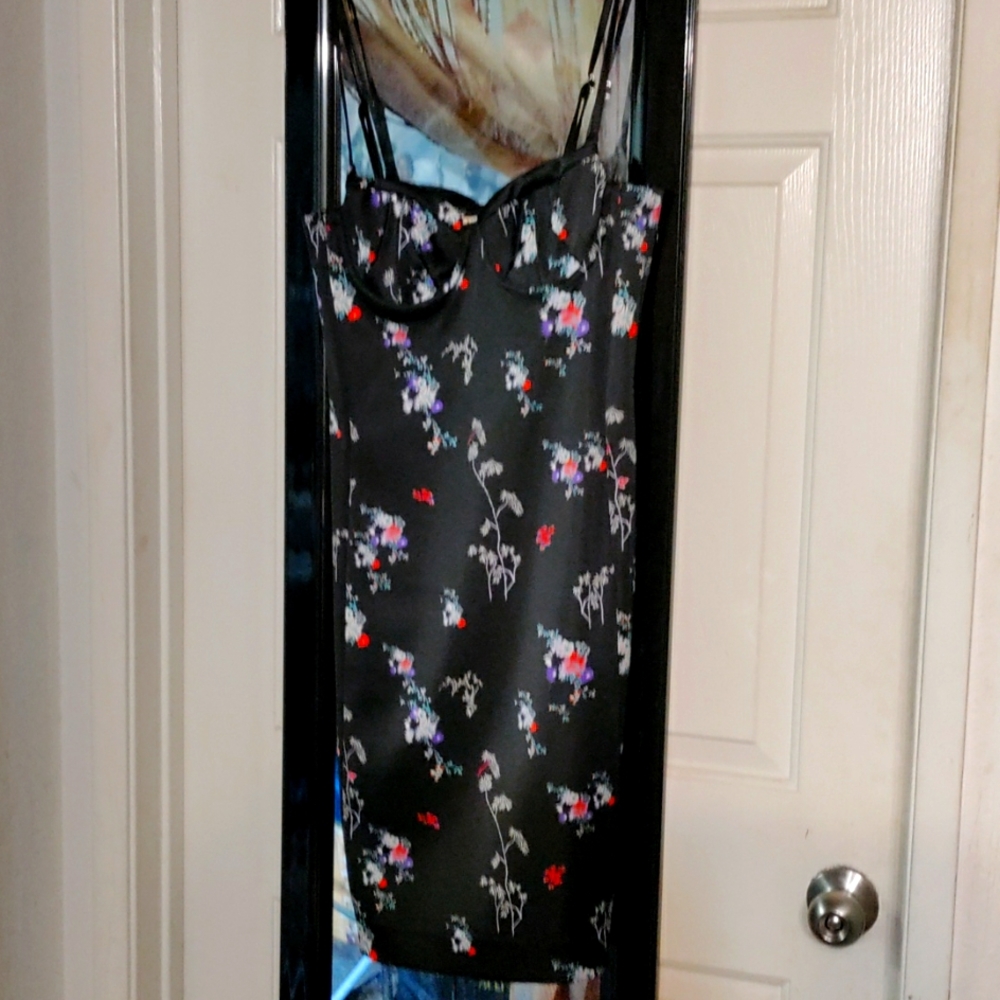 Black and multicolor flower dress.